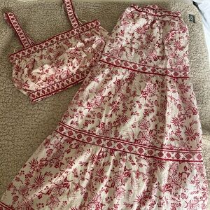 Two-Piece Red Floral Maxi Dress - Women